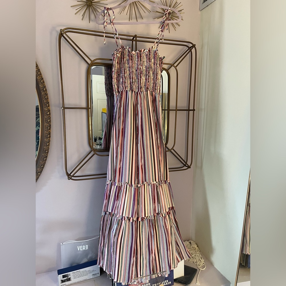 Elevator Disco Striped Tiered Smocked Maxi Dress | Size: Small